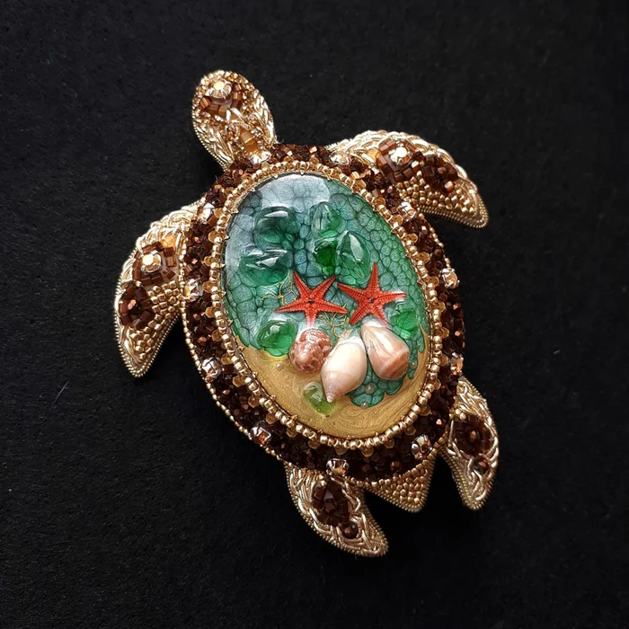 Brooch Pendant Turtle - My, Hobby, Needlework without process, With your own hands, Brooch, Pendant, Turtle, Longpost