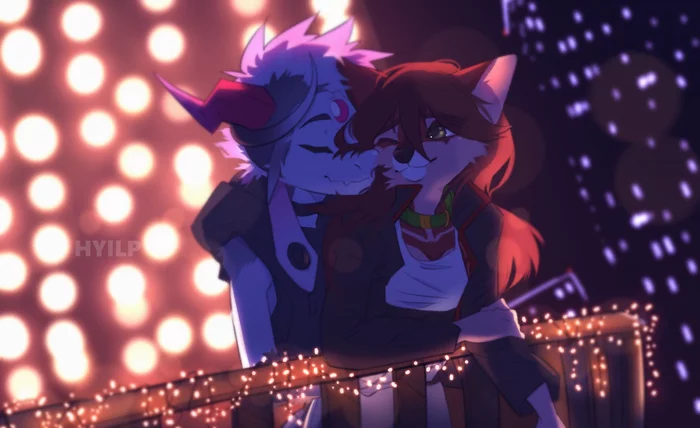 Lights - Furry, Art, Night, Hyilpi, Romance