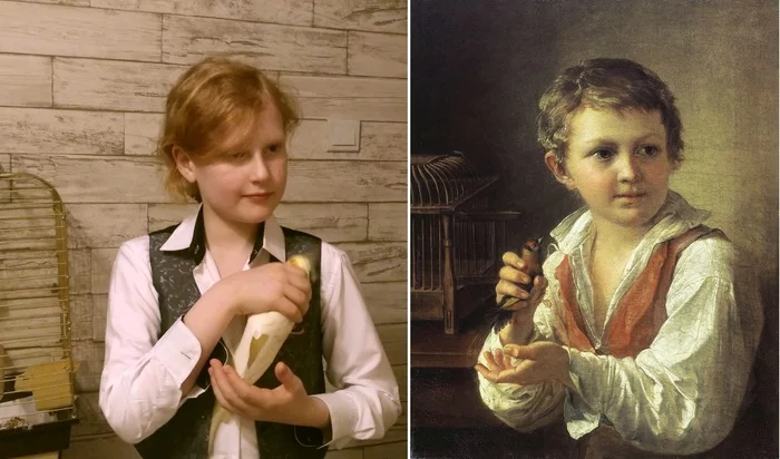 Tropinin - Boy with a Goldfinch, 1825 - My, Insulation, Corella, Challenge, A parrot