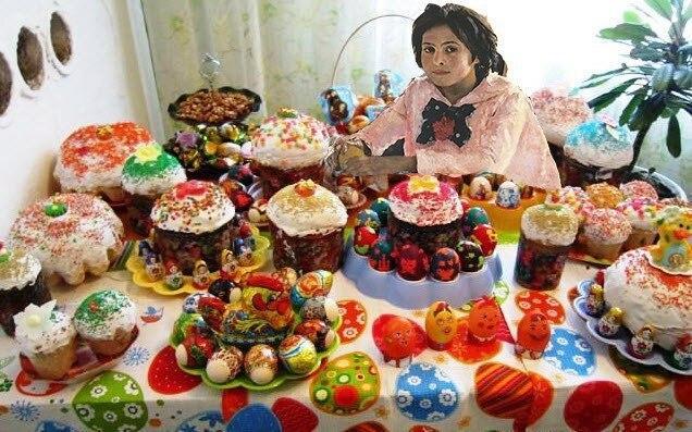 Girl with Easter cakes... - Photoshop, Girl with peaches, Kulich, Eggs, Easter