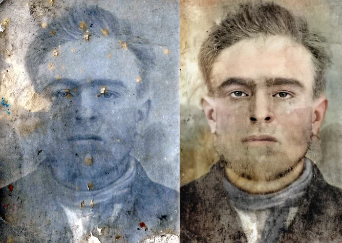 Restoring a photo of my grandfather - My, Old photo, Photoshop, Remini, Colorization, Retouch, Photo restoration