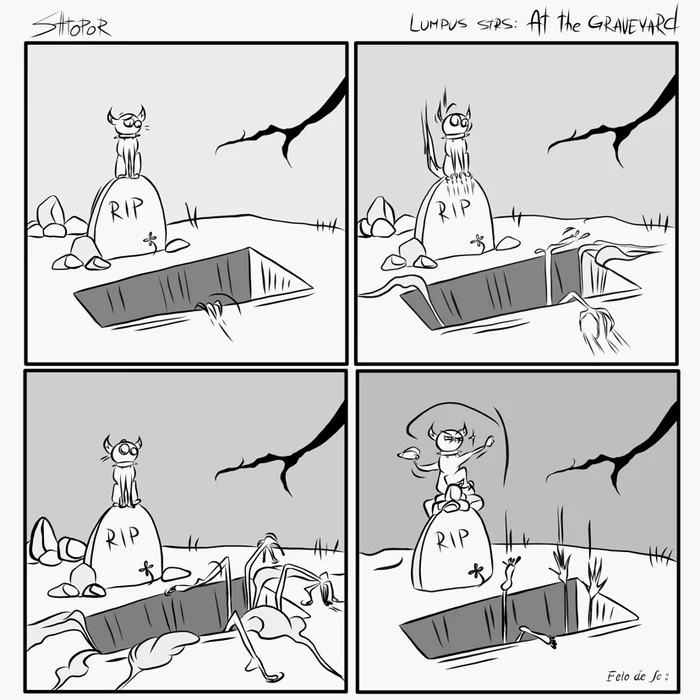 Lumpus Stories: Graveyard Cat - My, Author's comic, Comics, cat, Cemetery, Strange humor, Black and white