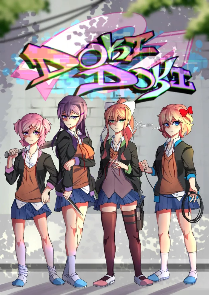 Doki doki delinquents club - Doki Doki Literature Club, Sayori, Natsuki, Yuri DDLC, Monika, Anime art, Visual novel, Games