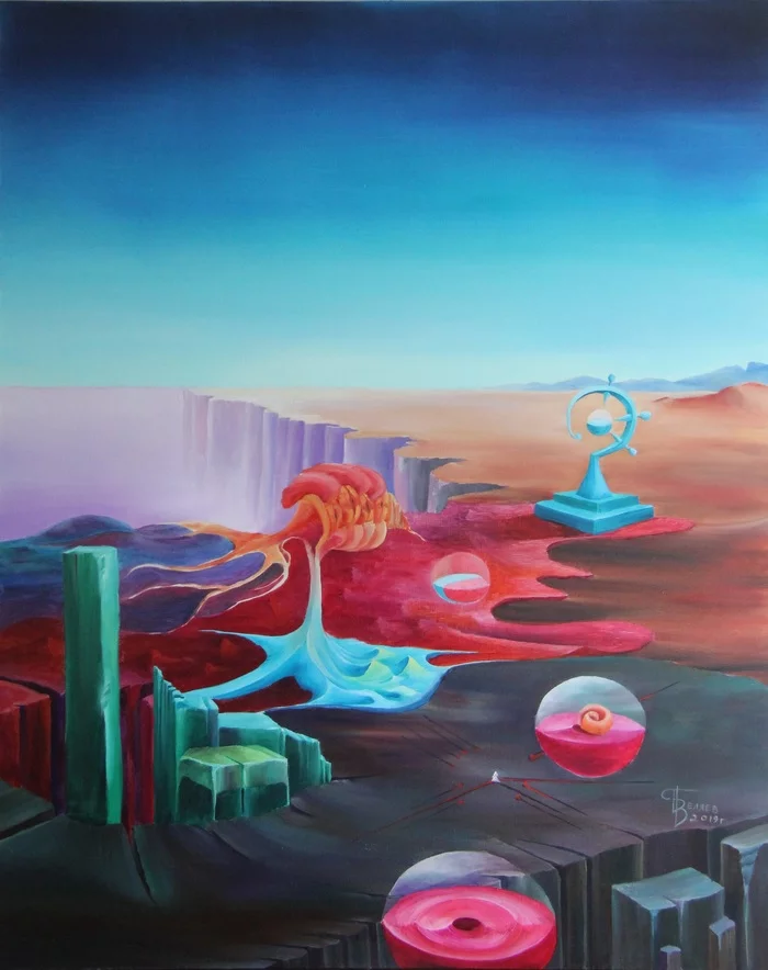 An evening walk - My, Oil painting, Surrealism, Modern Art