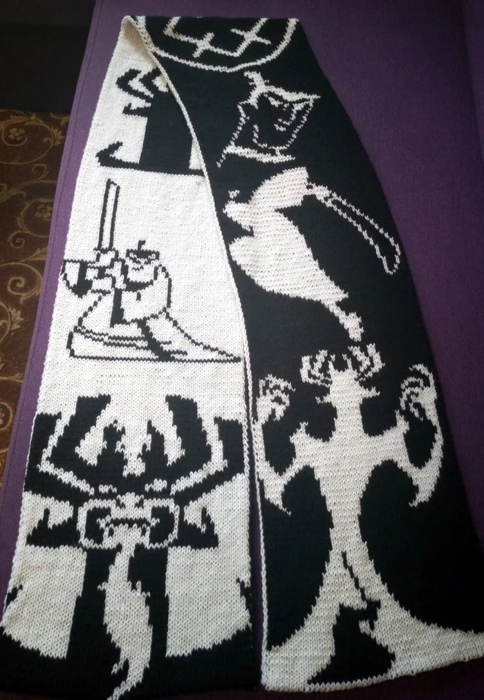 Knitted double-sided scarf Samurai Jack - My, Knitting, Needlework without process, Jacquard, Samurai jack, Longpost