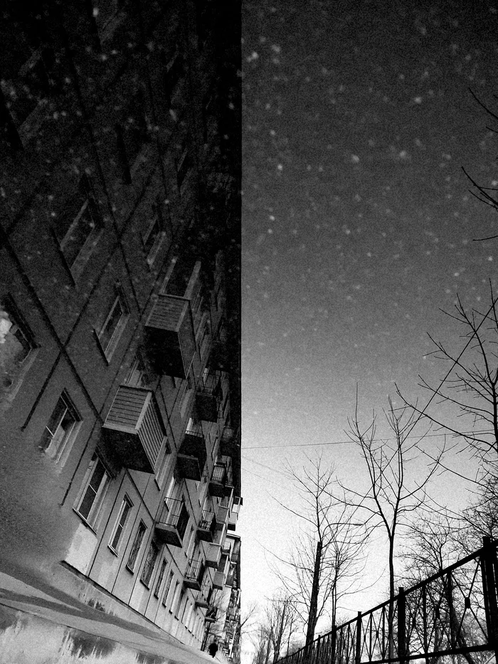 Favorite photos in a puddle - Puddle, My, The photo, Black and white, The street