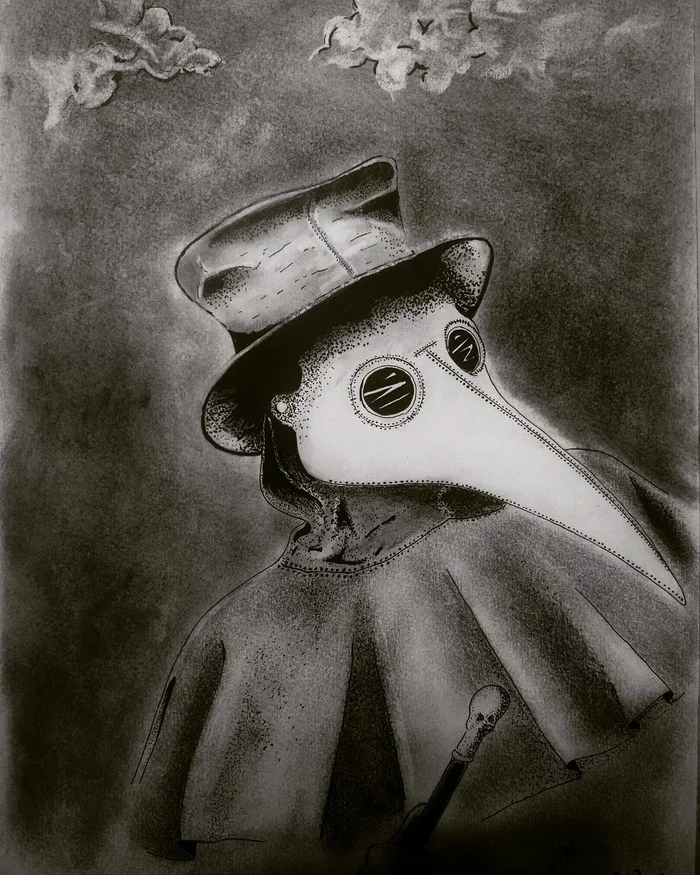 Plague Doctor - My, Plague Doctor, Drawing, Inspiration, Coronavirus, Self-isolation, Art, Pencil drawing, Charcoal drawing