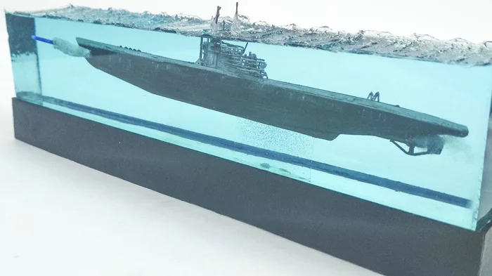Submarine torpedo attack - My, Diorama, Epoxy resin, Submarine, Prefabricated model, Stand modeling, Video, Longpost