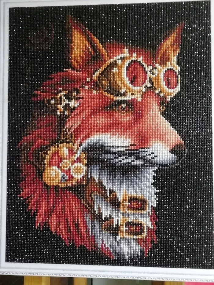 Diamond fox in steam punk style - Needlework without process, Steampunk, Diamond mosaic, Longpost