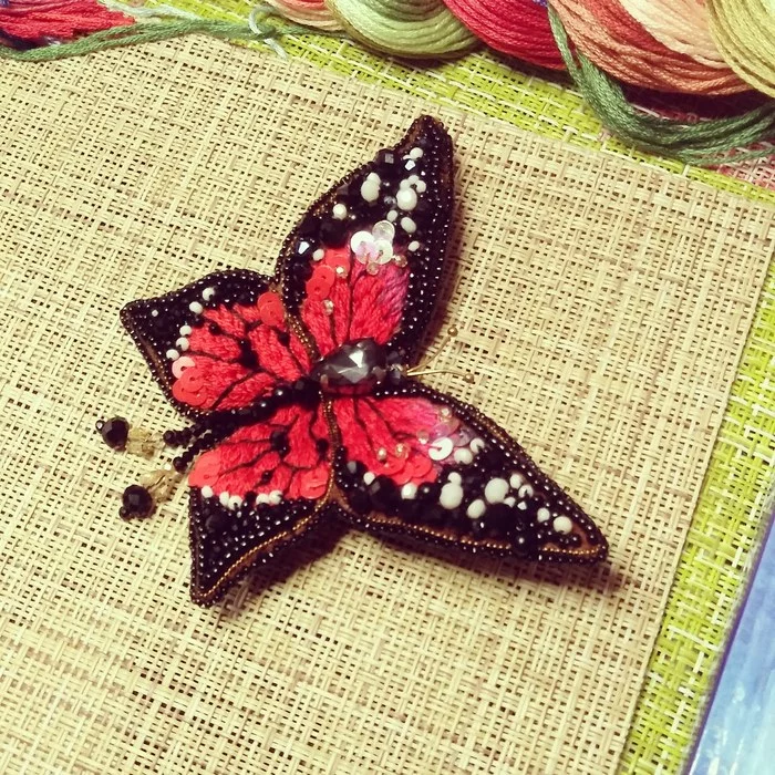 Brooch Butterfly - My, Brooch, Handmade, With your own hands, Bead jewelery, Beads, Needlework without process, Butterfly, Video