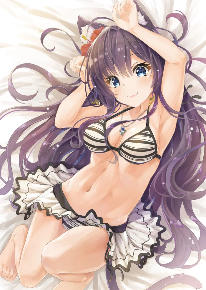 Nya! - NSFW, Anime, Anime art, Animal ears, Idolmaster Cinderella Girls, Shiki ichinose, Swimsuit