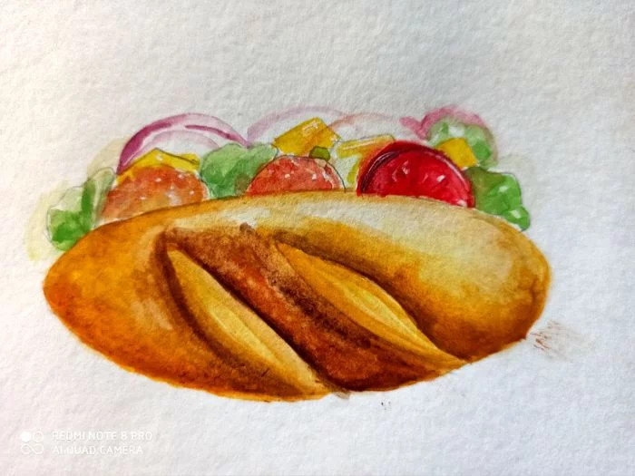 Some more food. But not only watercolor - My, Food, Watercolor, Sketch, Marker, Longpost