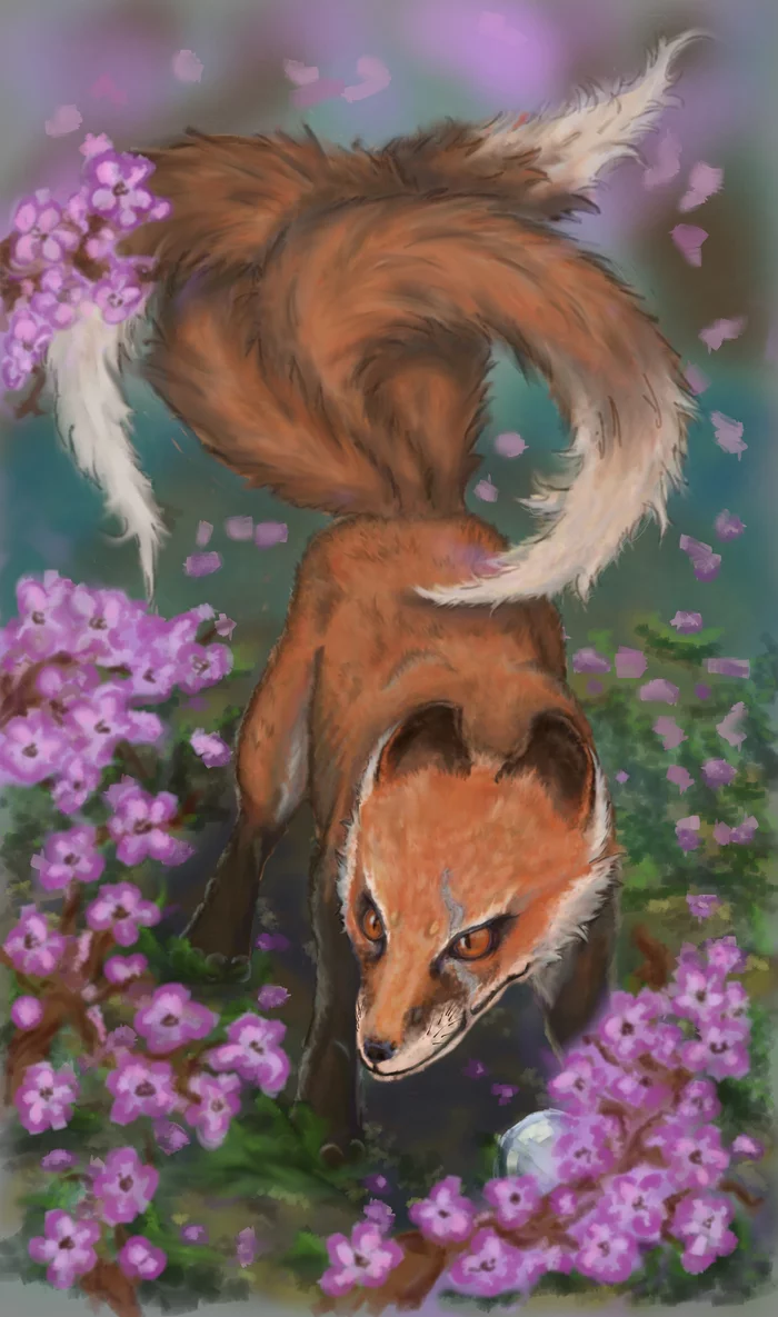 And again leaves theme - My, Graphics tablet, Digital drawing, Kitsune, Fox, Learning to draw, Longpost