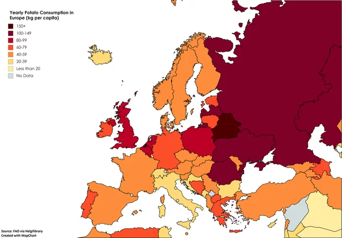Карта годового потребления картошки, кг/чел - Картофель, Республика Беларусь, Бульба, Карты