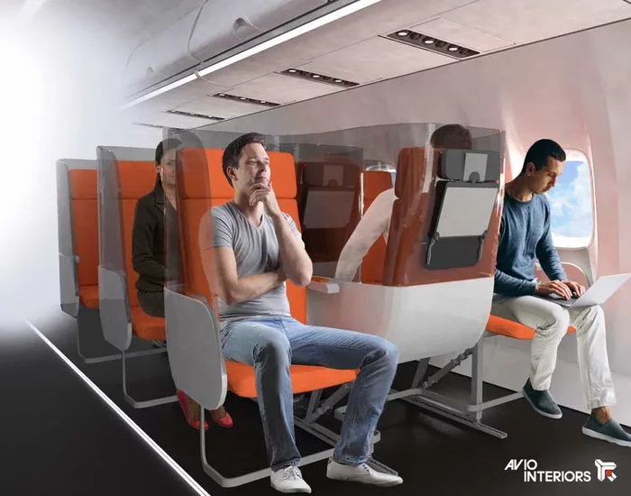 Airplane cabin with anti-virus seats presented - Aviation, Concept, Coronavirus, Design, Longpost, Social distance, Distance, Airplane, Salon