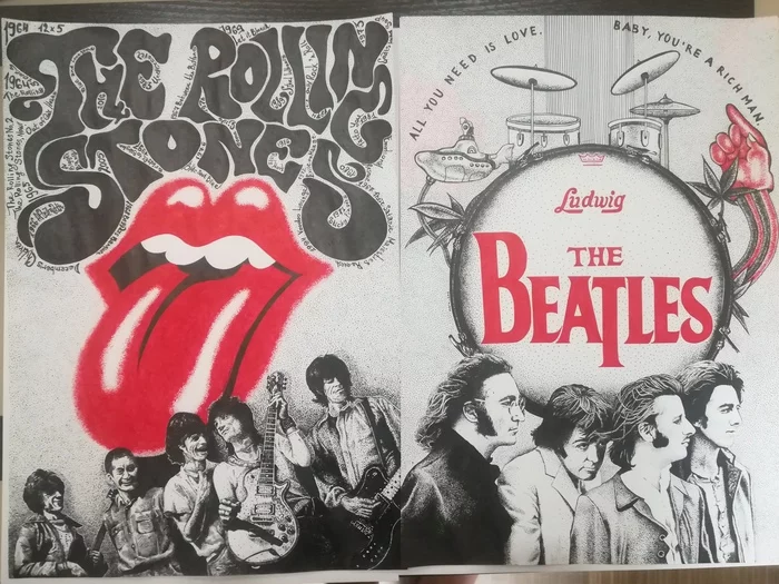 Gel pen - My, Gel pen, Drawing, The beatles, Rolling Stones