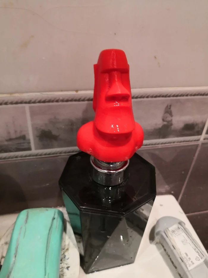 Liquid soap nozzle - My, Video, 3D printer, Liquid soap, Moai, Idea