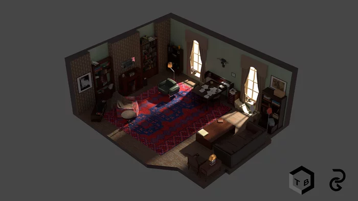 Elementary... 3D model of the apartment at 221B Baker Street - My, Fresh, Humor, 3D modeling, Sherlock Holmes, Computer graphics, Interesting, Interior, Serials, Longpost