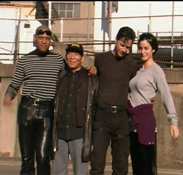 Fight director Yuen Wu Ping with the cast of The Matrix - Yuen Wu Ping, Keanu Reeves, , Lawrence Fishburne, Matrix, Kerry-Ann Moss