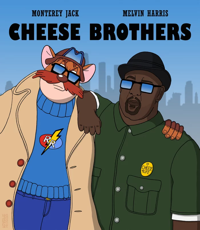 Smoke and Roquefort rush to the rescue - My, Drawing, Chip and Dale, Roquefort, GTA: San Andreas, Big Smoke, Crossover, Cheese, Blues Brothers