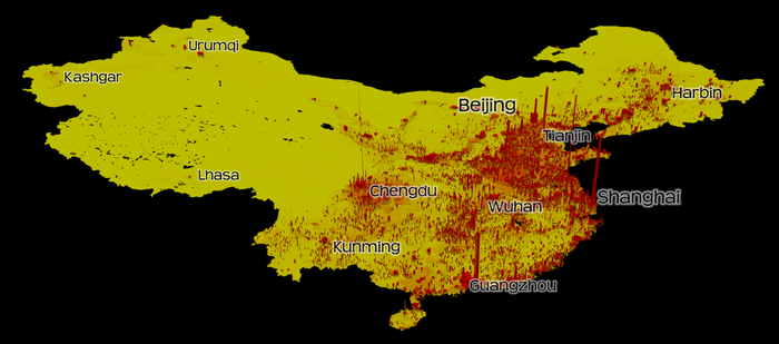 Карта плотности населения Китая
