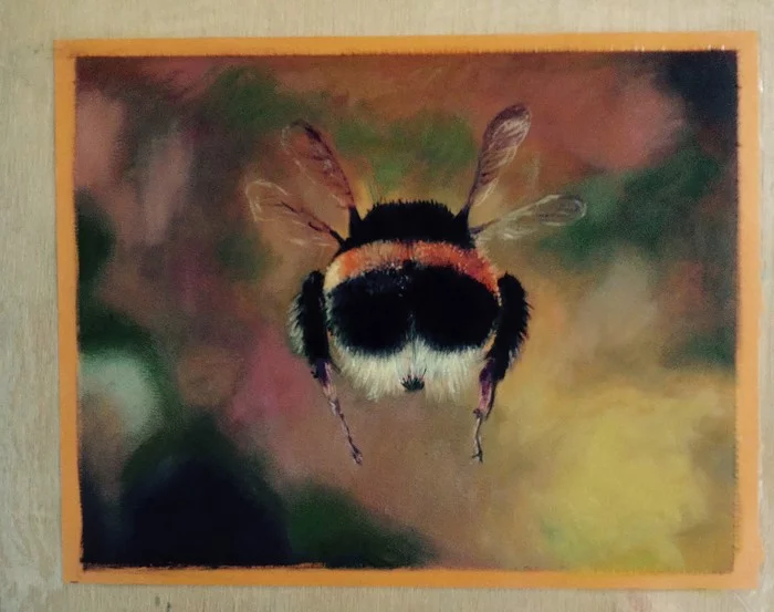 Bumblebee - My, Paper, Oil paints, Bumblebee, Insects, Animalistics, Oil painting, Painting
