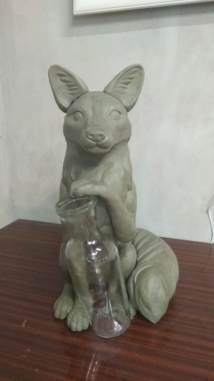 Fox and jug - My, Fox, Sculpture, Plasticine, Animalistics, Animals, Longpost