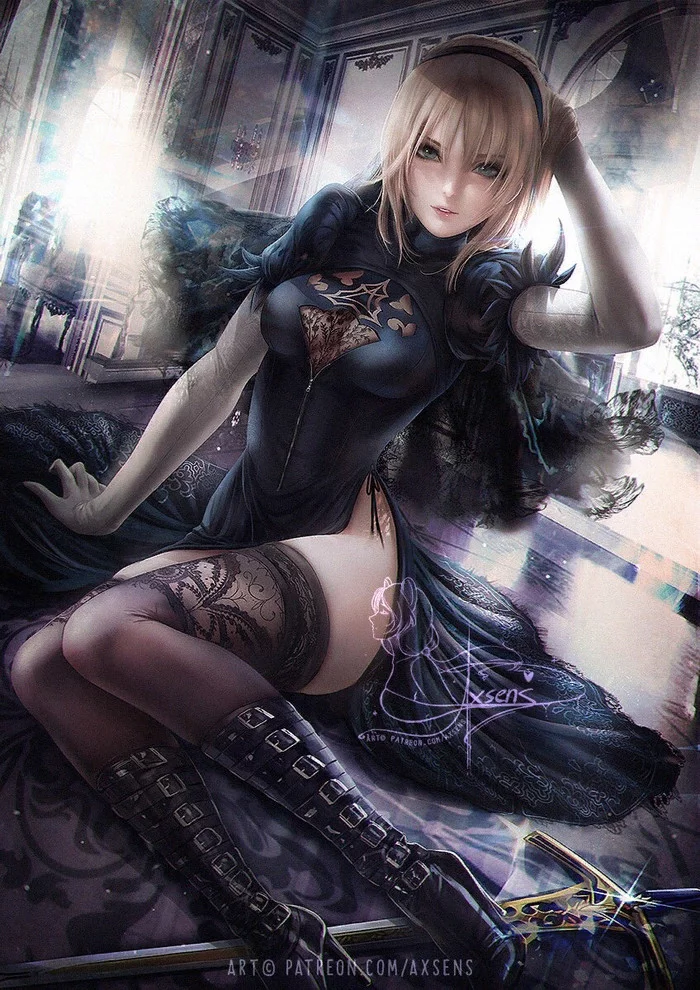 Saber 2B - NIER Automata, Yorha unit No 2 type B, Fate grand order, Saber, Anime, Games, Anime art