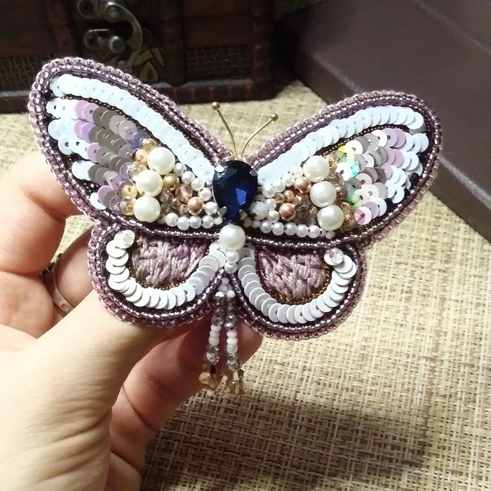 Brooch Butterfly - My, Handmade, Needlework, Needlework without process, Beadwork, Beads, Butterfly