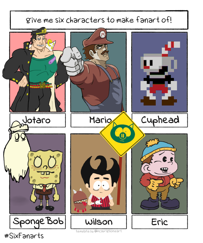 #SixFanarts +  Kujo Jotaro, , Cuphead,  , Dont Starve,  , , Sixfanarts