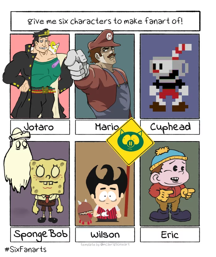 #SixFanarts + bonus - My, Kujo Jotaro, Mario, Cuphead, Eric Cartman, Dont starve, SpongeBob, Longpost, Sixfanarts