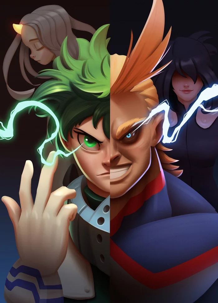 Midoriya and All Might - Midoriya izuku, Omnipotent, Boku no hero academia, Toshinori Yagi, Anime art