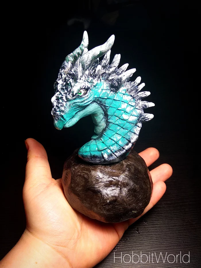 Dragon figurine in cool colors - My, The Dragon, Figurines, Handmade, Polymer clay, Video, Longpost, Needlework without process