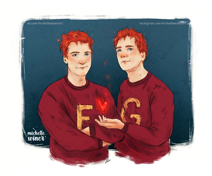 Fred and George Weasley - My, Art, Fan art, The Weasley Brothers, Harry Potter, Fred Weasley, 