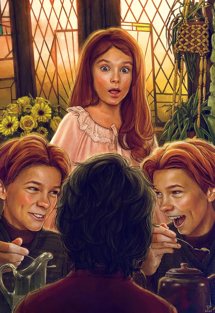 Meeting at Nora - Drawing, Harry Potter, Harry Potter And The Chamber of secrets, Ginny Weasley, The Weasley Brothers, Nora, Vladislav Pantic