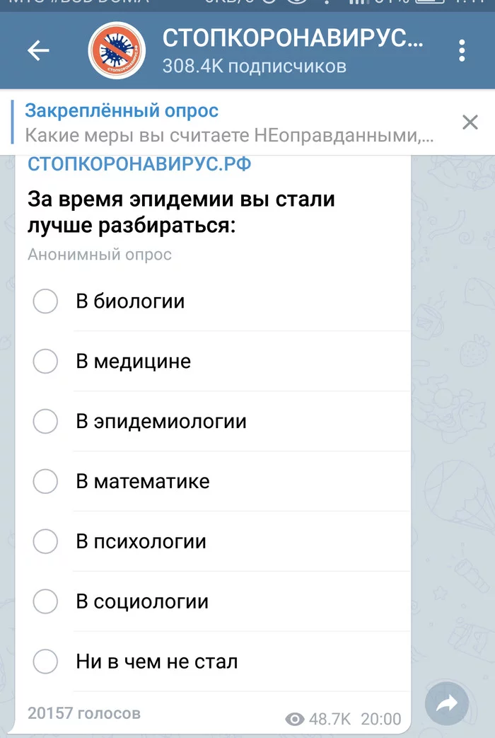 Какие проблемы, такие и опросы - Моё, Коронавирус, Скриншот, Опрос, Telegram каналы, Чрезвычайная ситуация