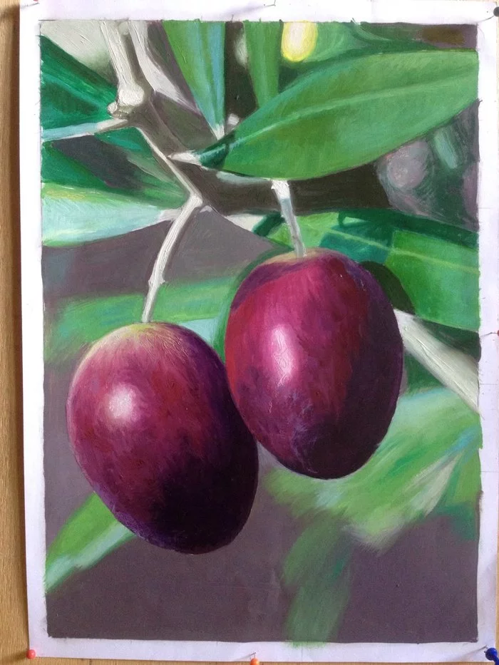 Olives - My, Paper, Oil paints, Olives