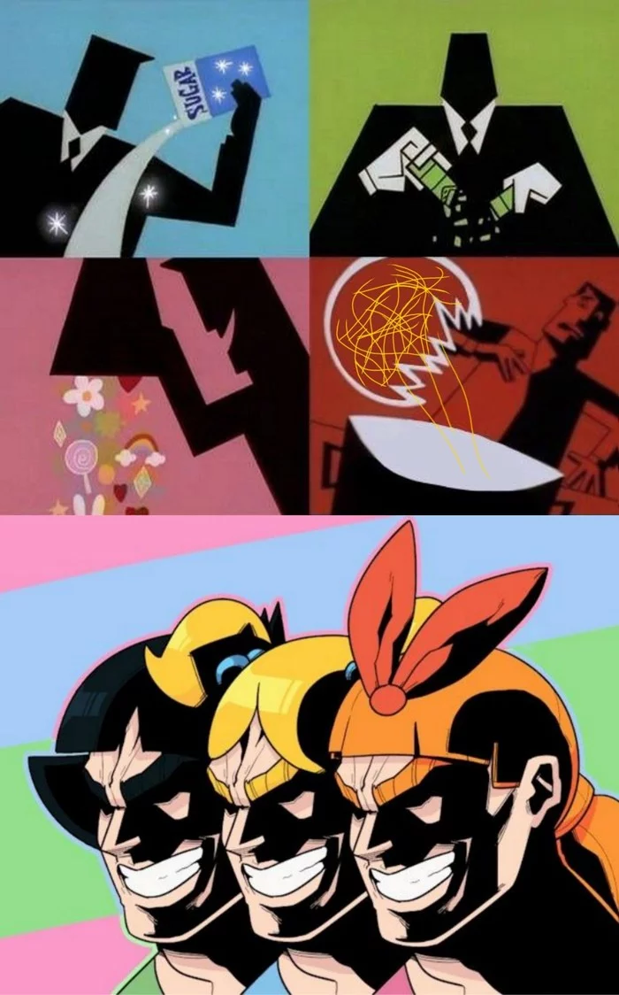 Sugar, pepper and cute little things are the ingredients to create the perfect little girl. - Powerpuff Girls, Animated series Super Crumbs, Boku no hero academia, Toshinori Yagi, Crossover, Anime