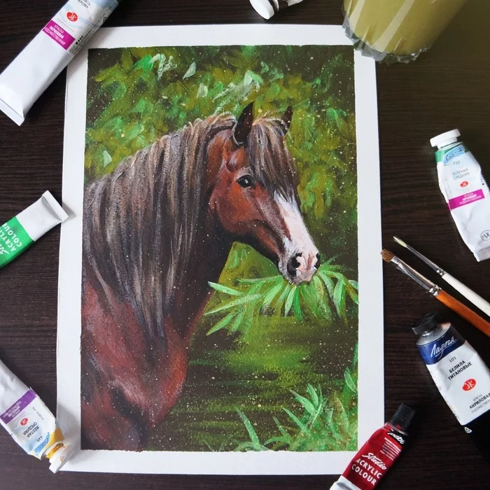 Horse - My, Animalistics, Animals, Painting, Acrylic, Painting, Artist, Horses, Nature, Video, Longpost