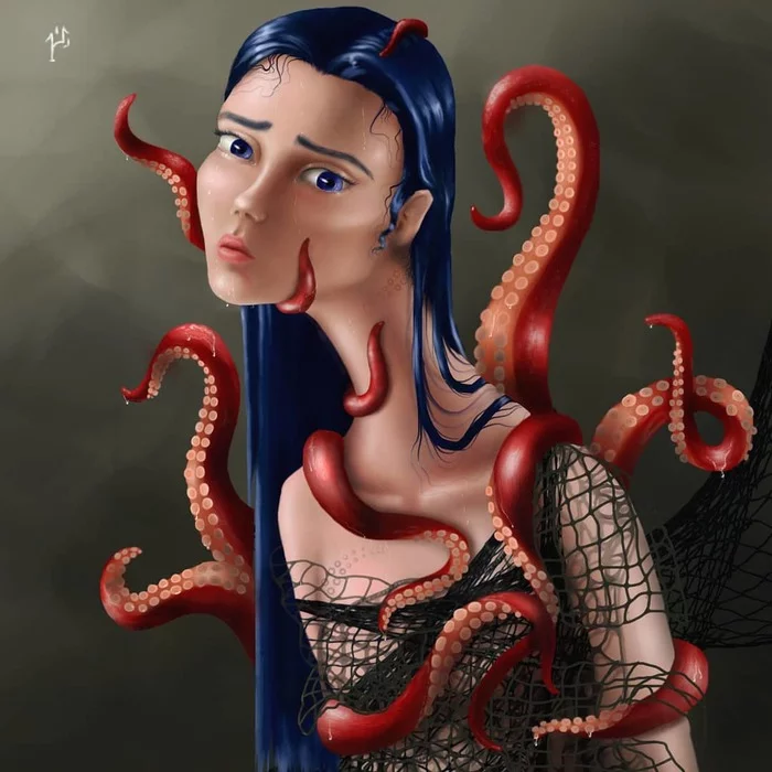 Octopus - My, 2D, Anime art, Artstation, Painting, League of Artists, Artist, Art, Concept Art