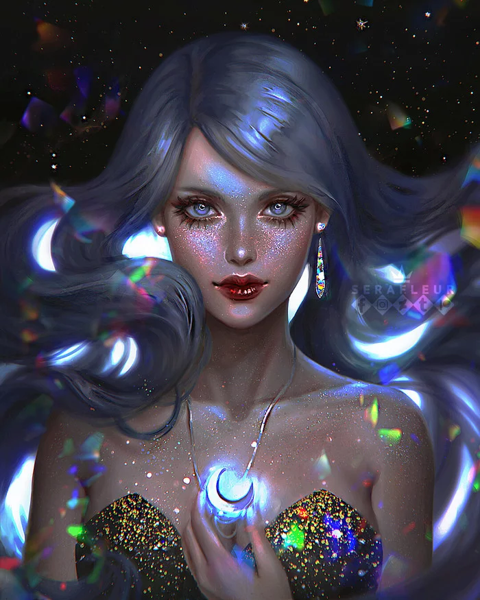 Cassidy - Art, Illustrations, Girls, Glow, Portrait, Crescent, Serafleur, Artstation