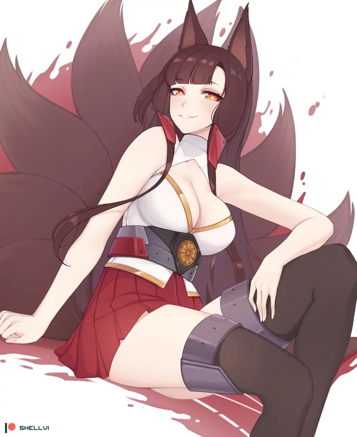 Akagi - Аниме, Anime Art, Azur Lane, Akagi, Грудь, Чулки, Animal Ears