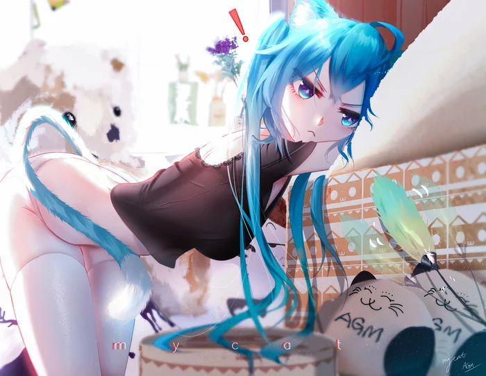 Vocaloid - NSFW, Anime art, Anime, Not anime, Vocaloid, Hatsune Miku, Stockings, Neko