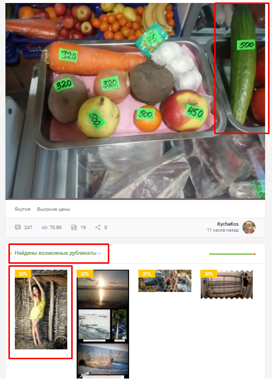Duplicate pictures on pikabu - My, Humor, Duplicates, Images, Vegetables and fruits, Yakutia, Bayanometer, Screenshot, Vegetables