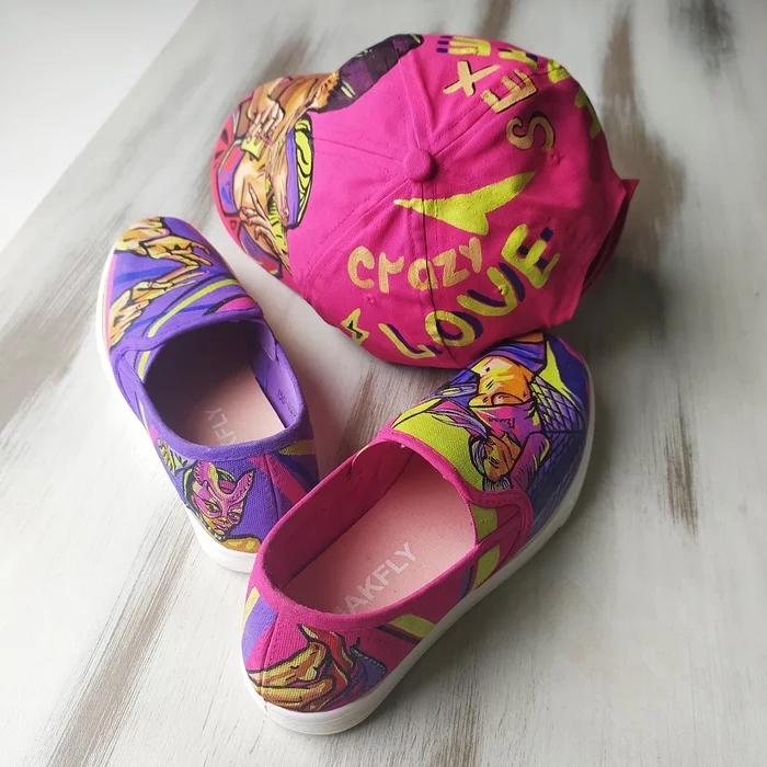 Hand-painted baseball cap and slip-ons - Handmade, Painting on fabric, Shoes, With your own hands, Creation, Baseball cap, Outrageous, Longpost