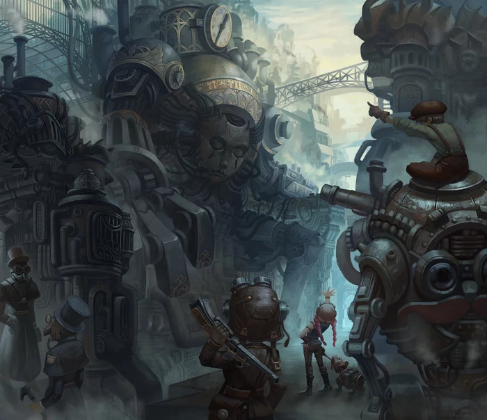 The world of steam engines - Drawing, Technics, Steam engine, Fantasy, Art, Steampunk