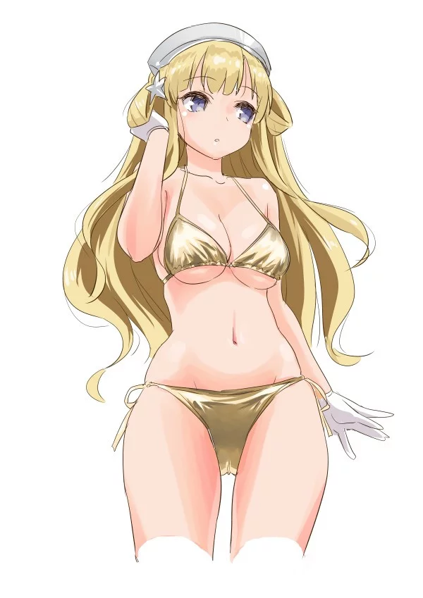 Golden Fletcher - Kantai collection, Fletcher, Anime, Anime art, Swimsuit, Bikini