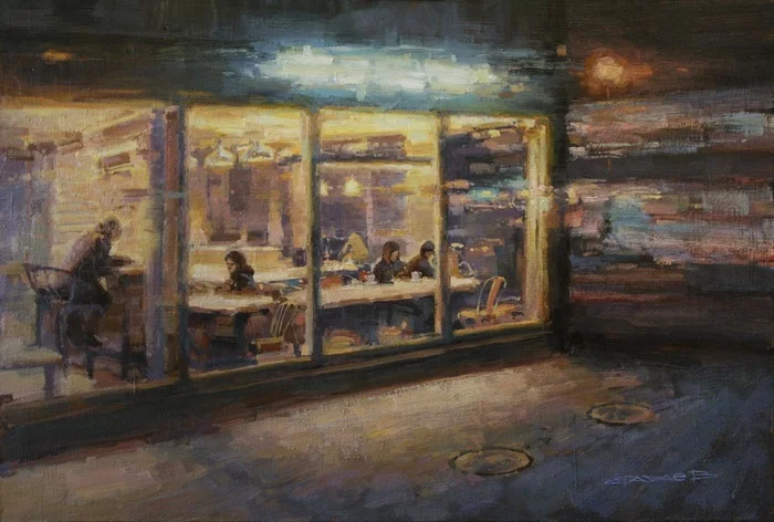 Cafe - Painting, Painting, Art, Modern Art, Cafe, Mikhail Vachaev