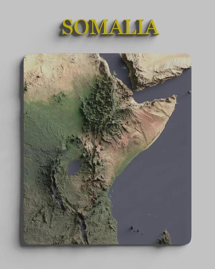 Relief map of the Somali Peninsula [4096x5120] - Geography, Africa, Somalia, Art Card, Interesting, Cards, My