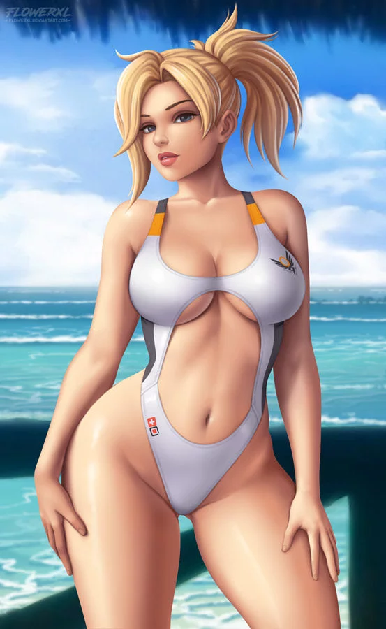 Mercy - NSFW, Flowerxl, Mercy, Overwatch, Games, Art, Erotic, Longpost